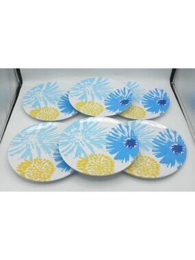 Target Summer 2010 8-1/2 Inch Melamine Salad Plates Set of 6 Blue Yellow Floral